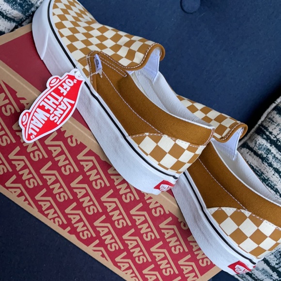 Vans Classic Slip-On Checkerboard Golden Brown/True White MENS - Picture 15 of 16